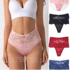 Стринги високі з атласу з широким мережливим поясом Dyana Intimates