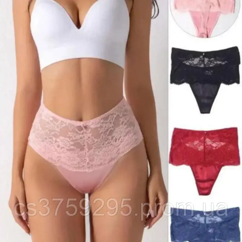 Стринги високі з атласу з широким мережливим поясом Dyana Intimates