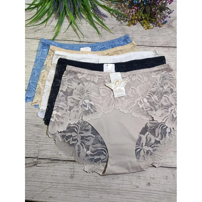 Трусики високі з бавовни з мереживом 