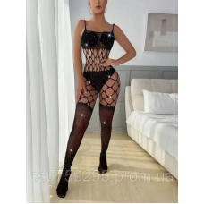 Боді з чулками в сітку з стразами