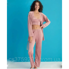 Костюм з велюра трійка - топ халат ,штани