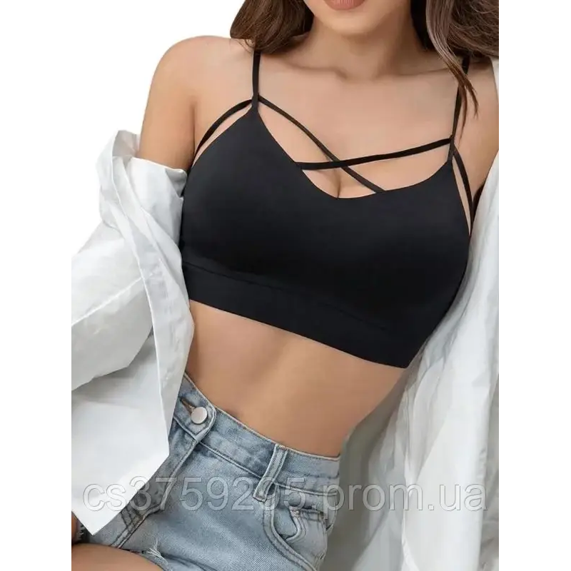 Топ з бавовни без чашок на тонких брителях та з широким поясом