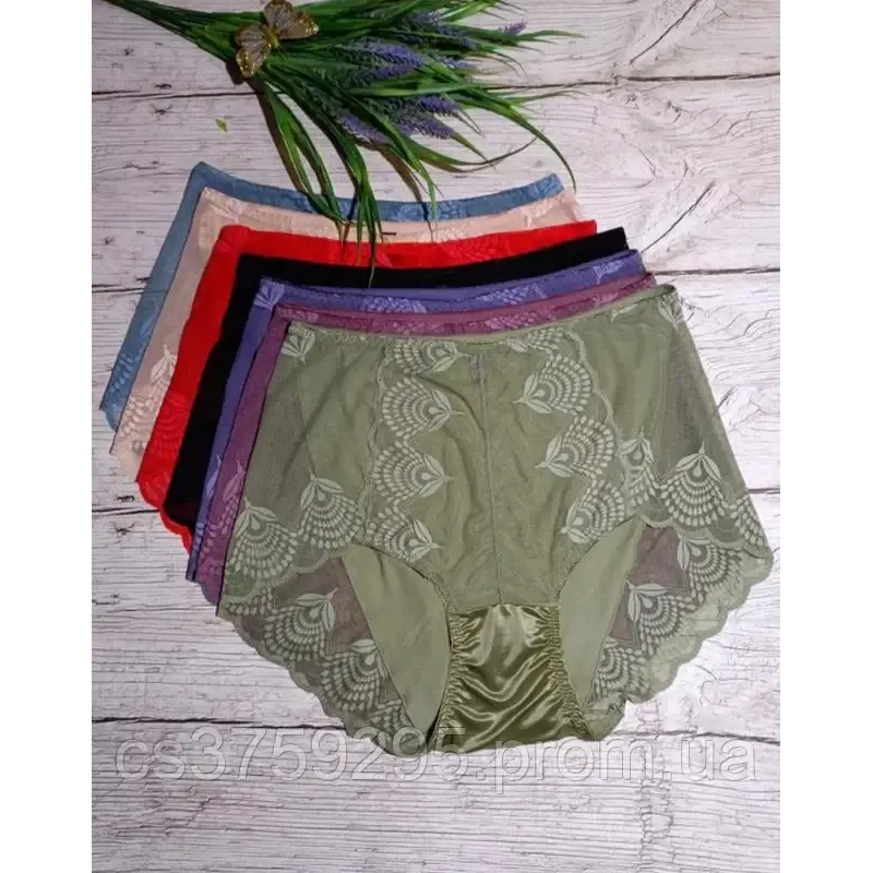 Трусики великі розміри , високі з мережива з бавовною