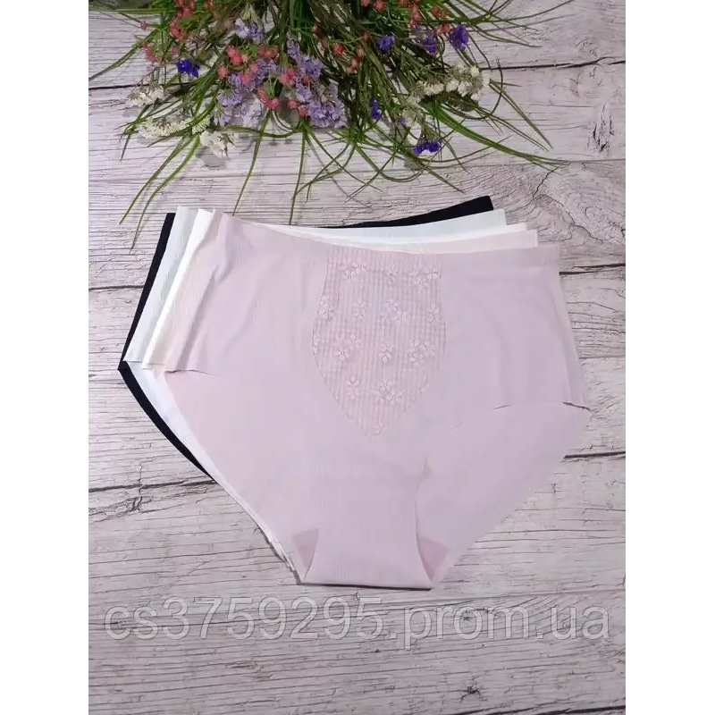 Трусики безшовні високі шовковисті з вставкою мережива спереді